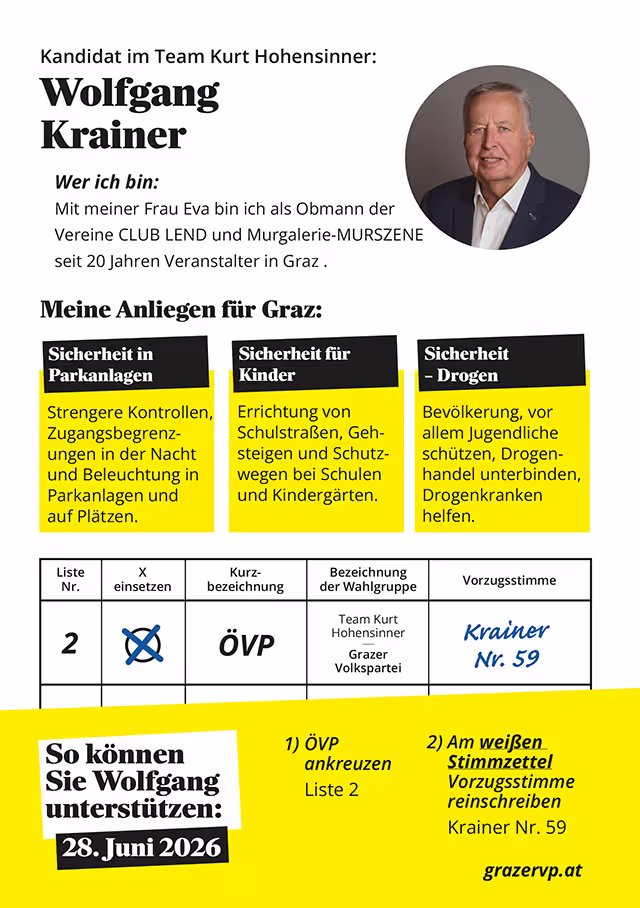 Graz Wahl 2026 Programm Gemeinderatskandidat Wolfgang Krainer